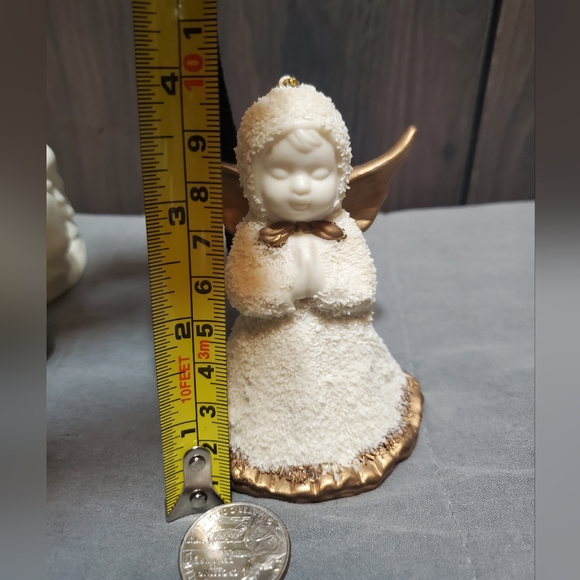 Holiday Snow Angel Cherub White Bell Figurine Ornament Decor Pray Gold Snowbaby - Picture 3 of 6